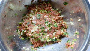 pork mince mixed with dumpling ingredients