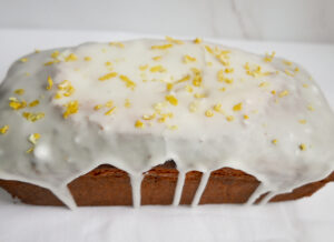 Let the icing cool and harden over the lemon drizzle cake