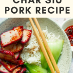 char siu pork with rice and pak choi