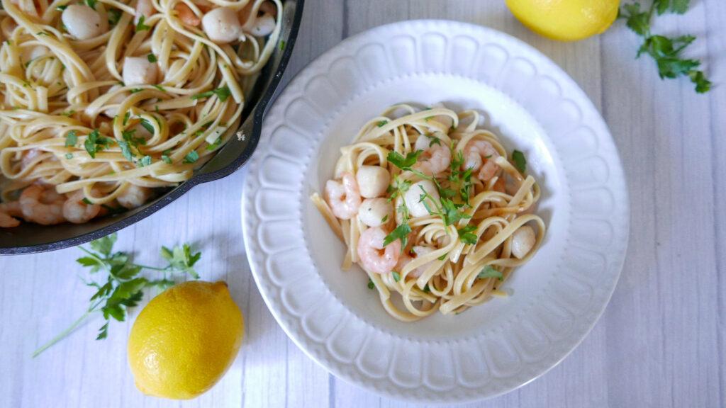 Prawn and scallop pasta with lemon