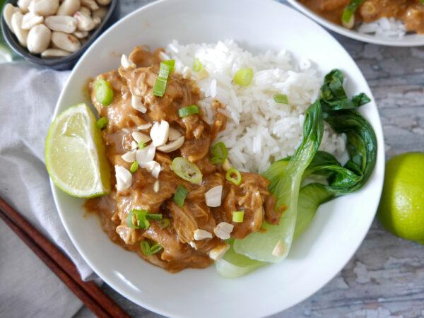 chicken satay with rice and pak choi - Cook Simply