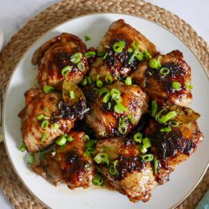 Filipino chicken adobo with rice and spring onions-Cook Simoply