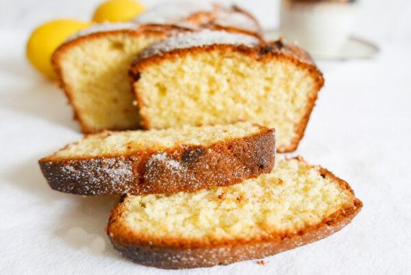 Slices of madeira loaf cake dusted in sugar-Cook Simply